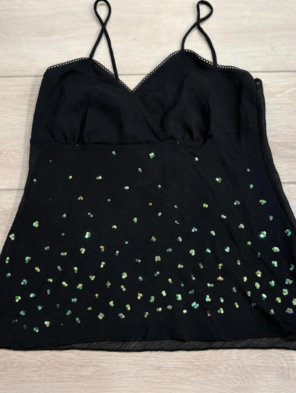 Vintage Weather Vane Cami Black Small Babydoll Cropped Slip Sparkle Sheer